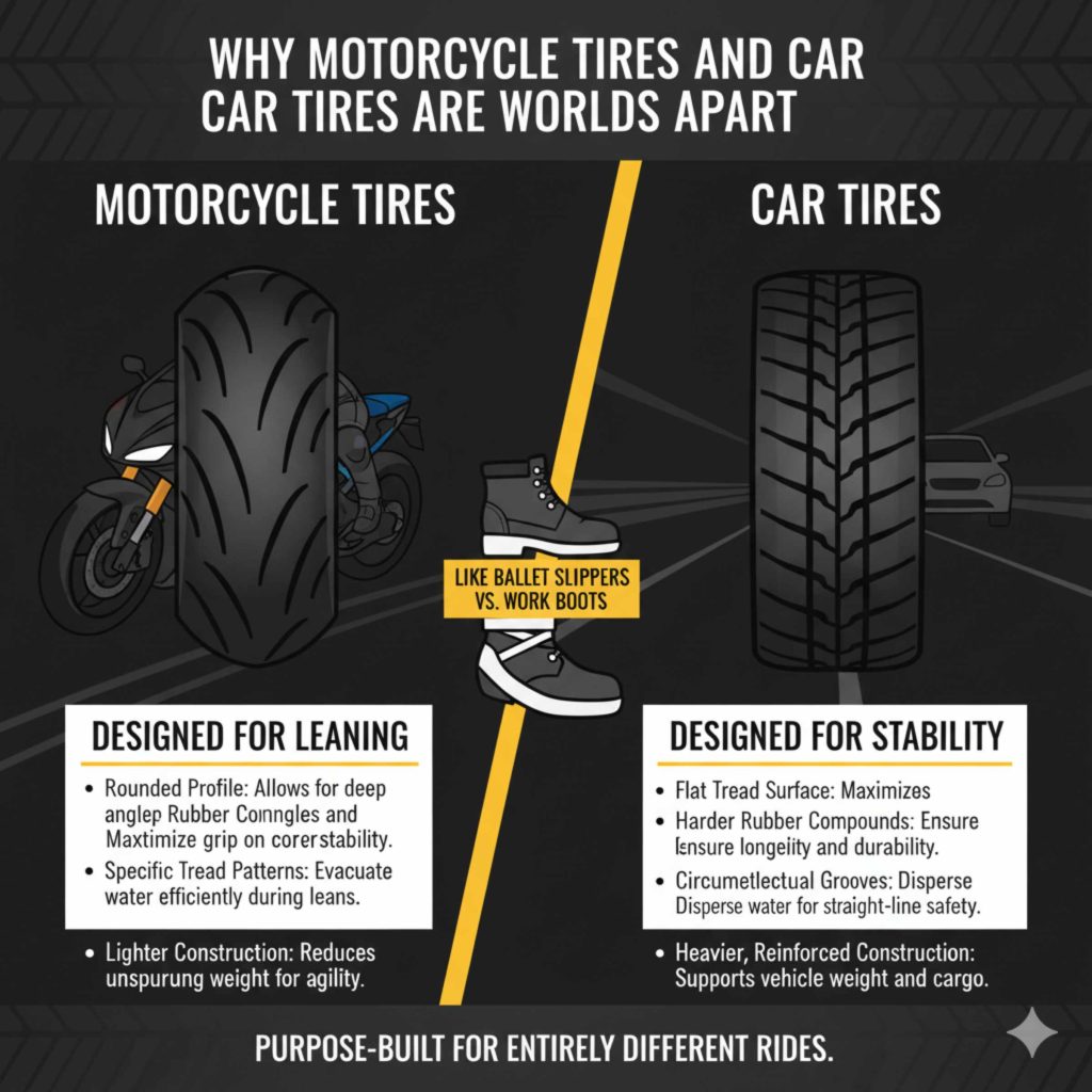 Why Motorcycle Tires and Car Tires Are Worlds Apart