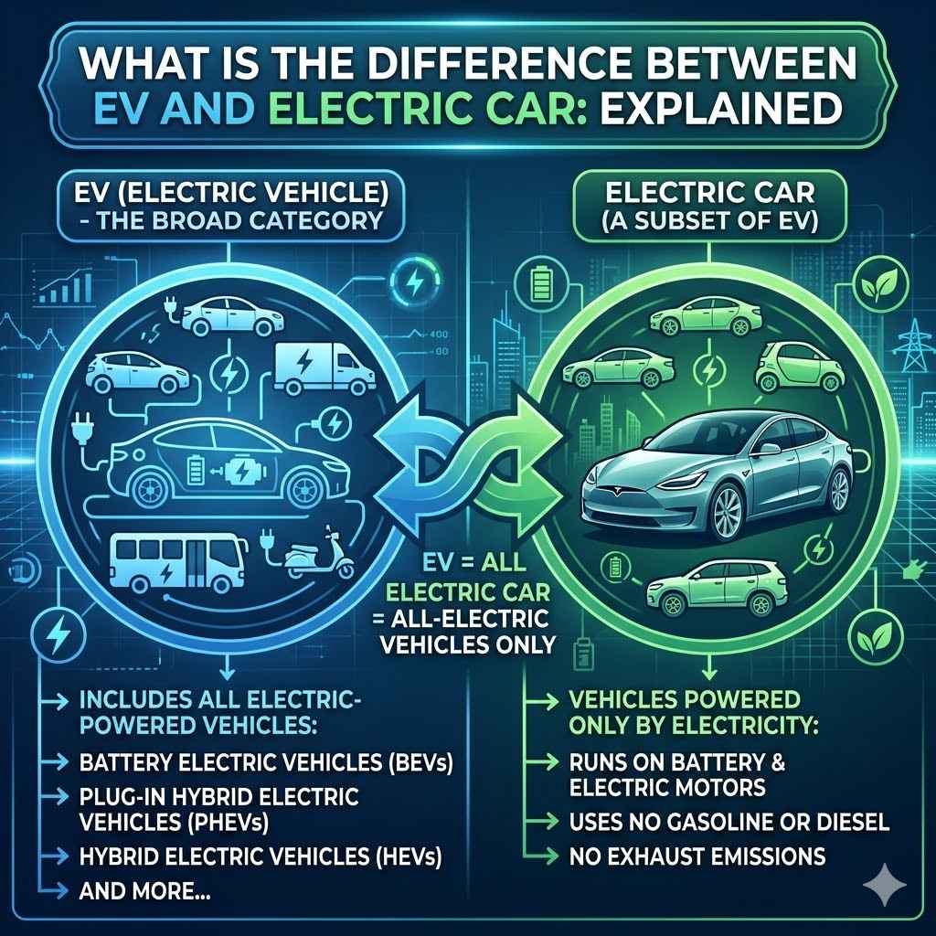 What is the Difference between Ev And Electric Car
