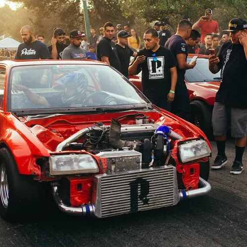 Chevrolet Camaro and Ford Mustang drag racing on track