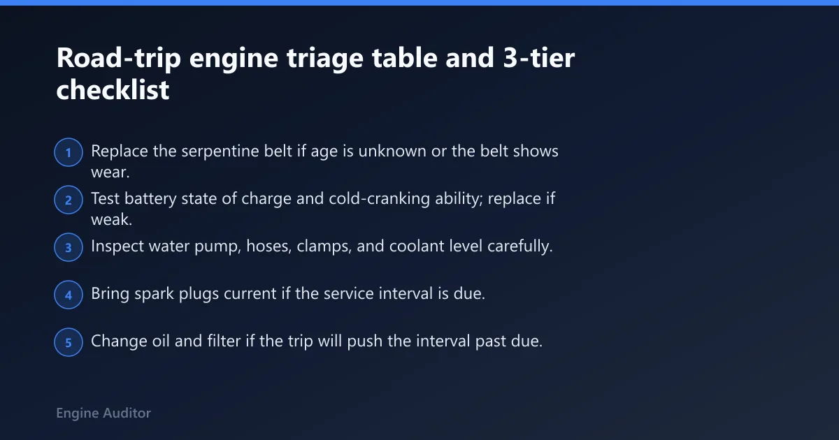Steps: Road-trip engine triage table and 3-tier checklist