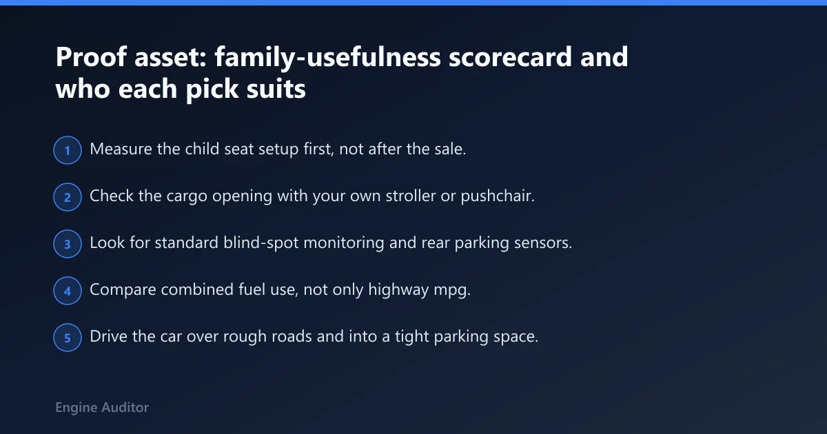 Steps: Proof asset: family-usefulness scorecard and who each pick suits