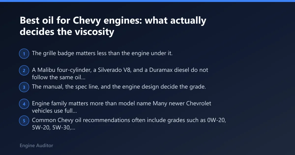 Steps: Best oil for Chevy engines: what actually decides the viscosity