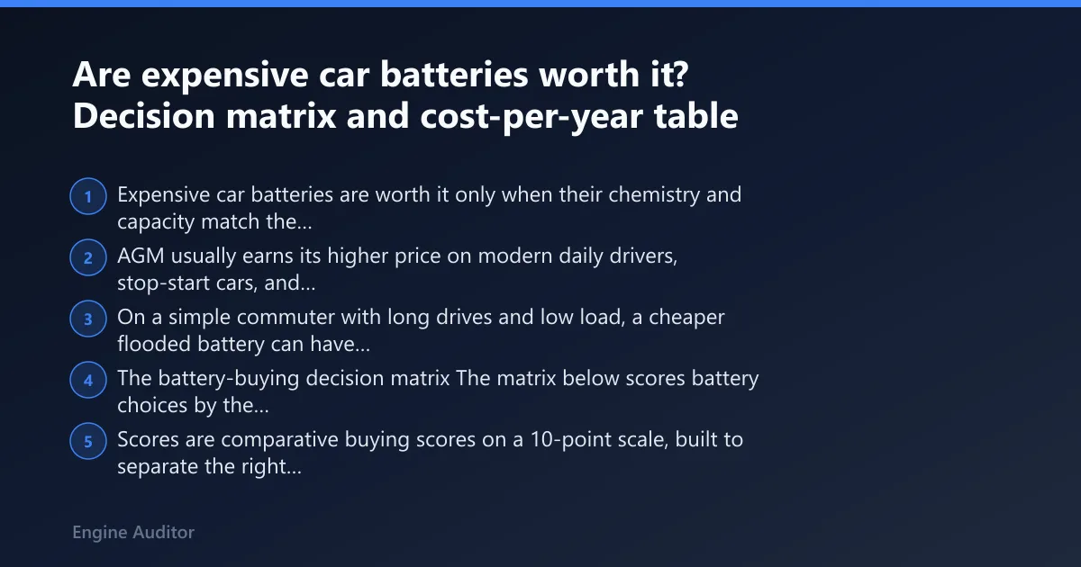 Steps: Are expensive car batteries worth it? Decision matrix and cost-per-year table