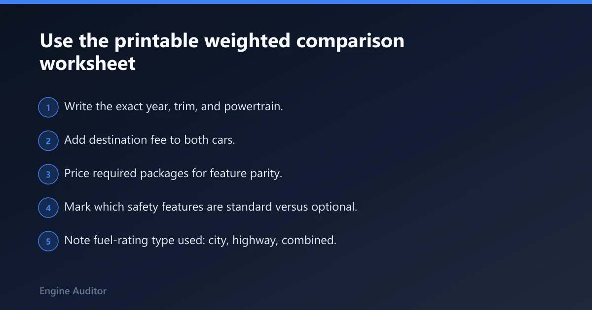 Steps: Use the printable weighted comparison worksheet