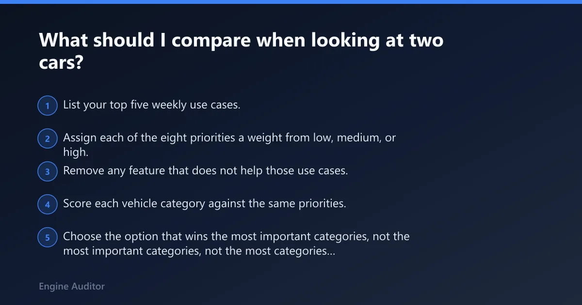 Steps: What should I compare when looking at two cars?