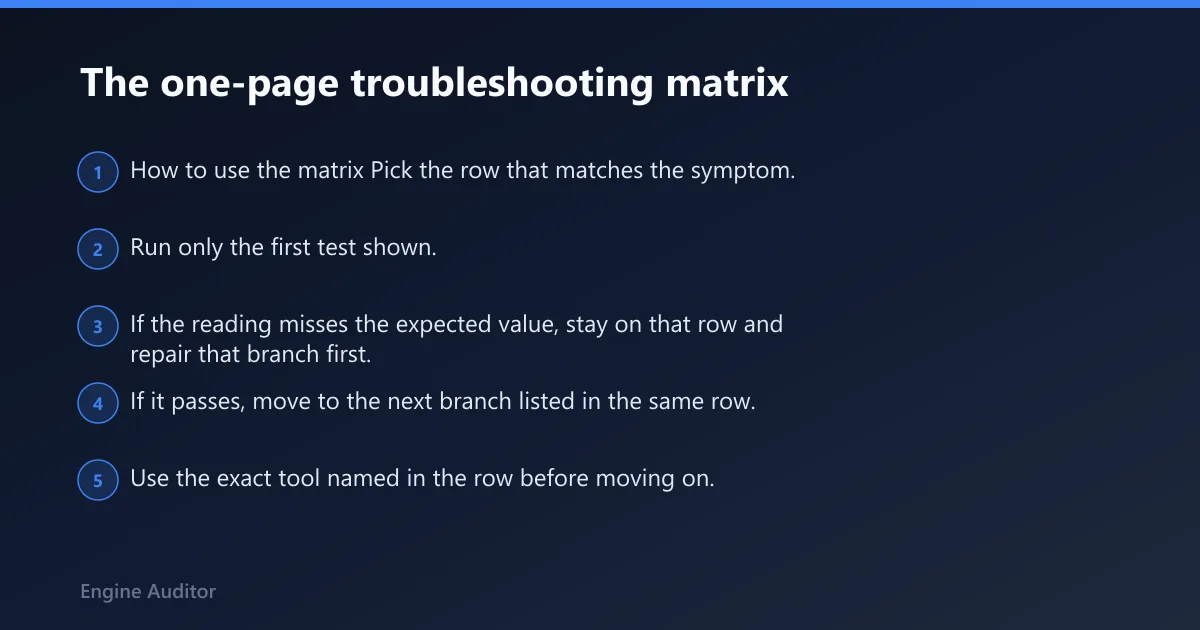 Steps: The one-page troubleshooting matrix