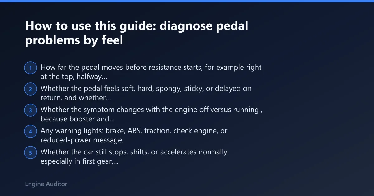 Steps: How to use this guide: diagnose pedal problems by feel