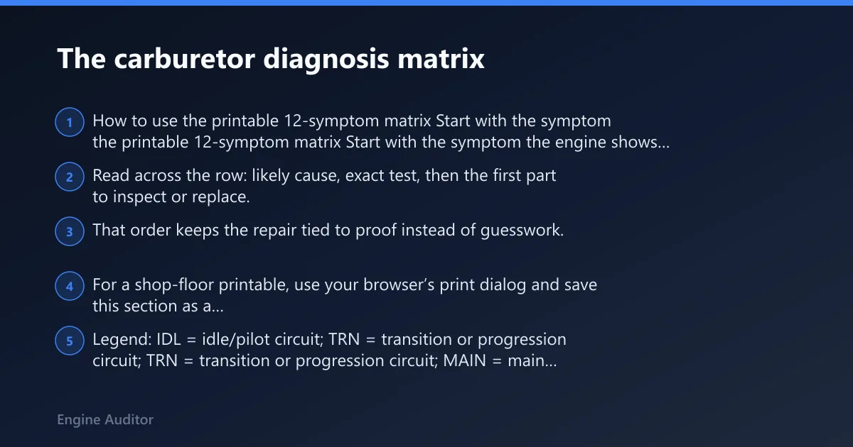 Steps: The carburetor diagnosis matrix