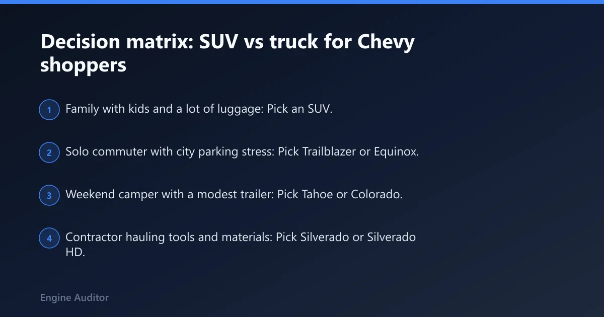 Steps: Decision matrix: SUV vs truck for Chevy shoppers