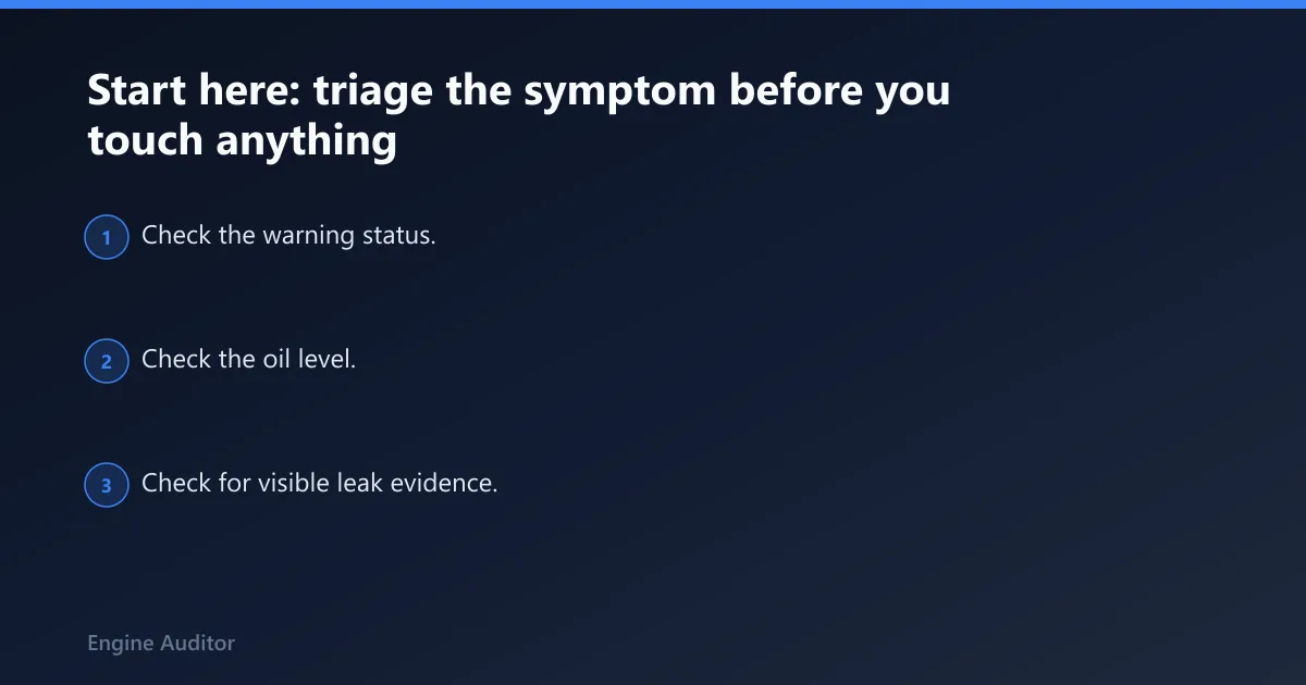 Steps: Start here: triage the symptom before you touch anything