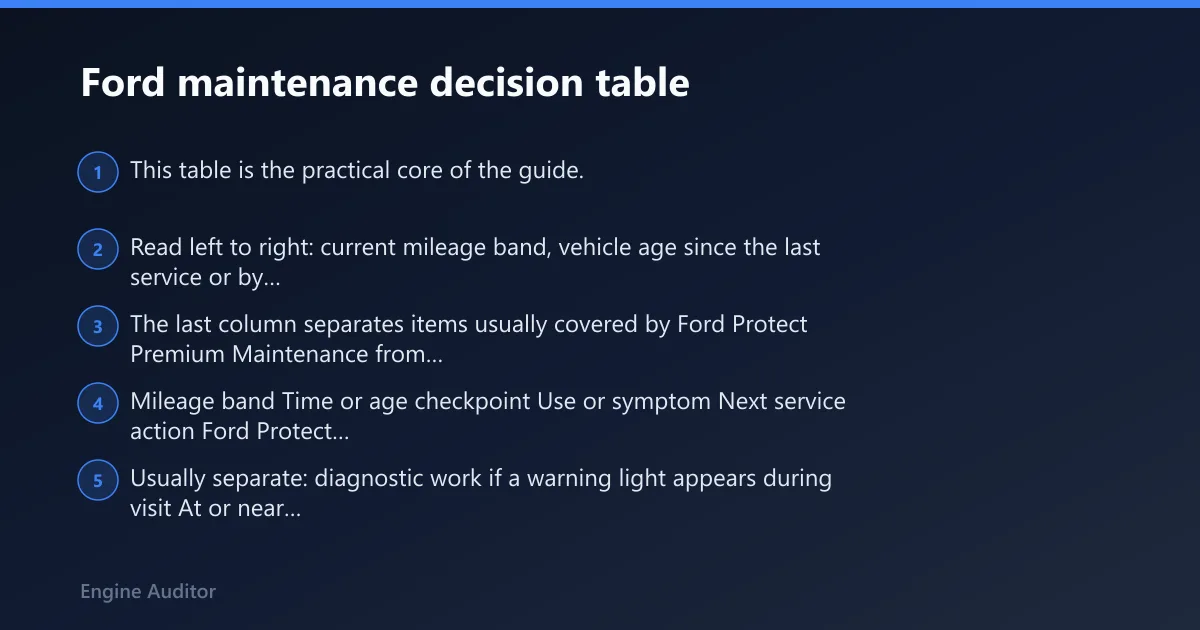 Steps: Ford maintenance decision table