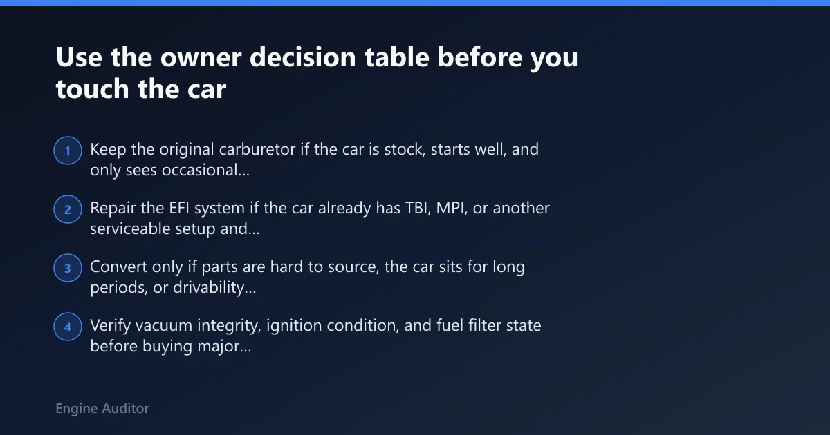 Steps: Use the owner decision table before you touch the car