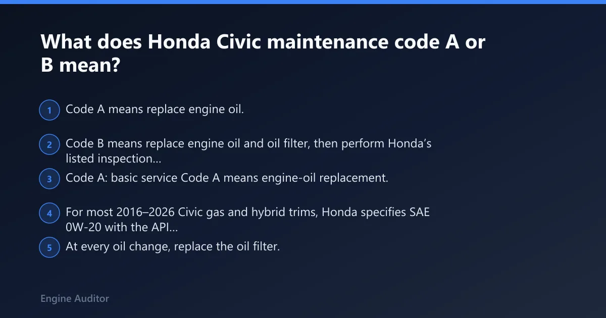 Steps: What does Honda Civic maintenance code A or B mean?