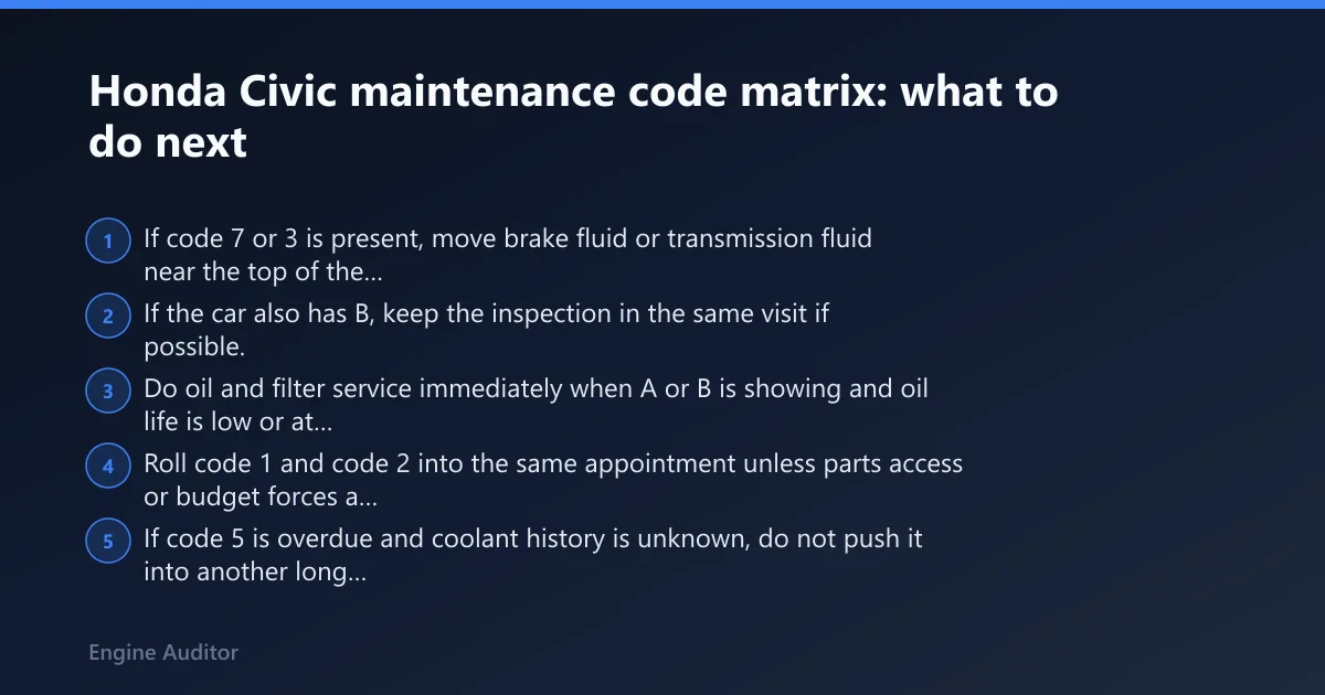 Steps: Honda Civic maintenance code matrix: what to do next