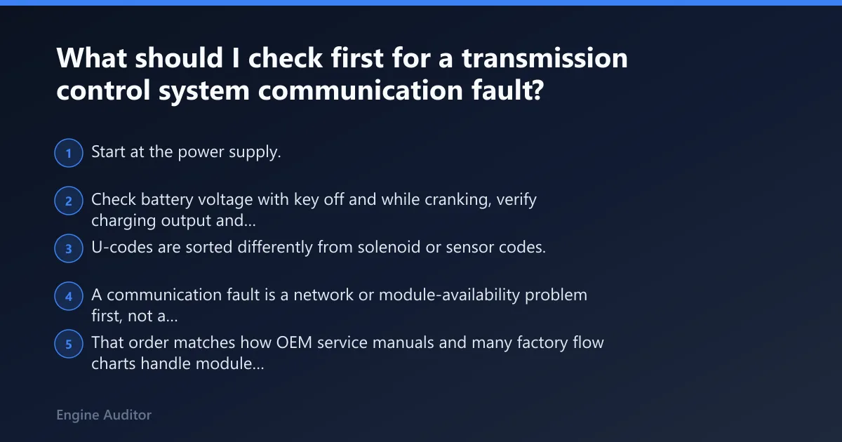 Steps: What should I check first for a transmission control system communication fault?