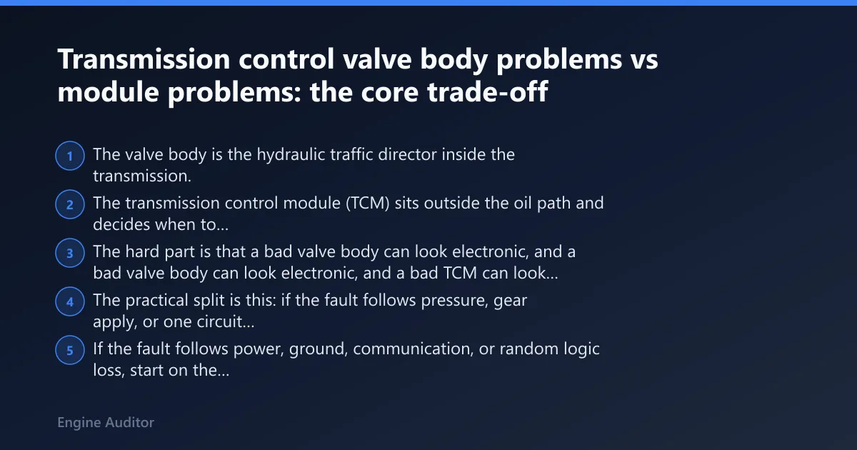 Steps: Transmission control valve body problems vs module problems: the core trade-off