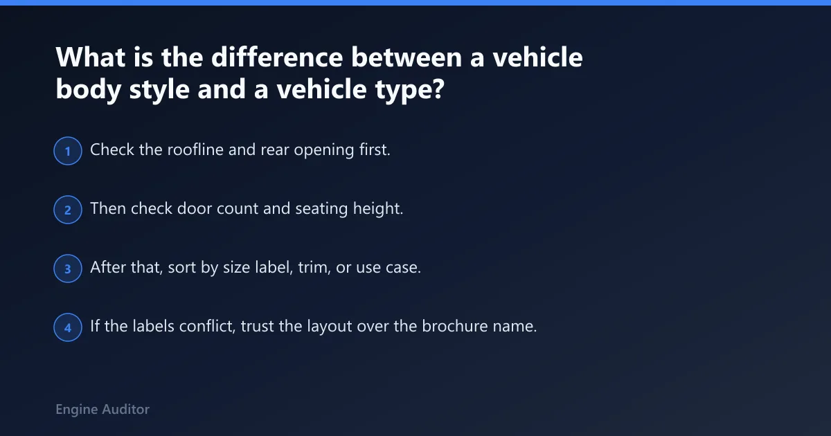 Steps: What is the difference between a vehicle body style and a vehicle type?