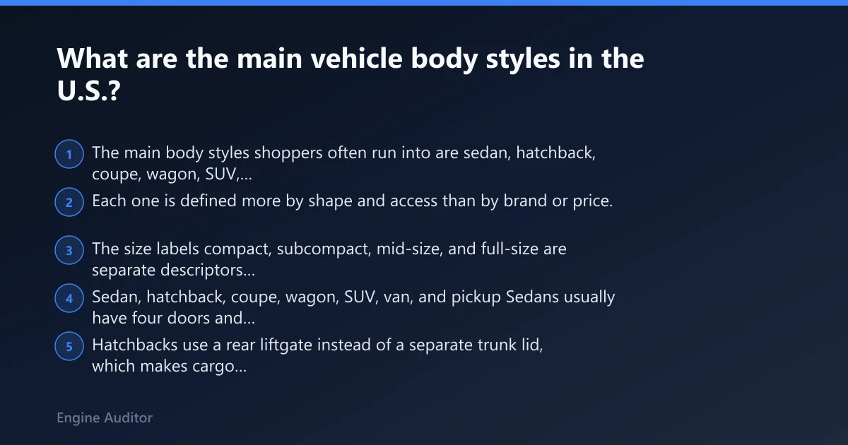 Steps: What are the main vehicle body styles in the U.S.?