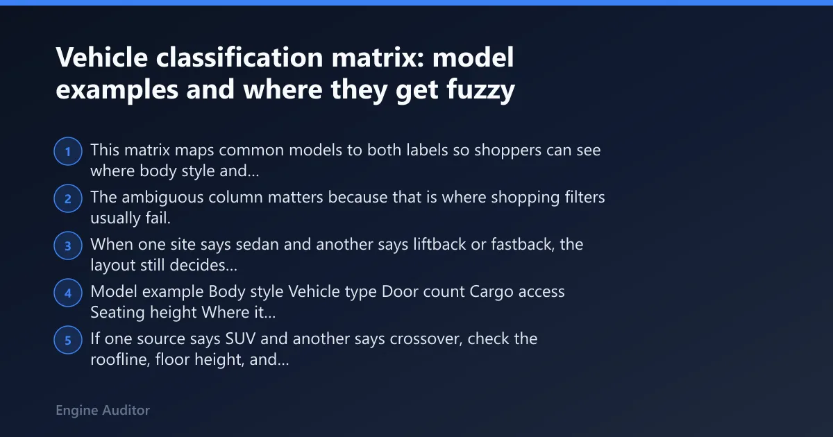 Steps: Vehicle classification matrix: model examples and where they get fuzzy