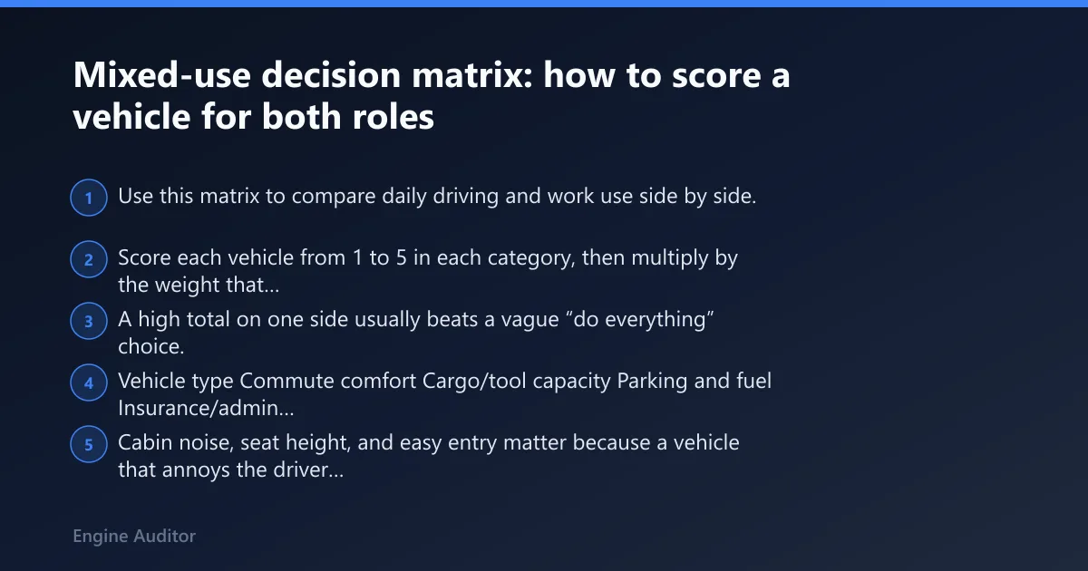 Steps: Mixed-use decision matrix: how to score a vehicle for both roles