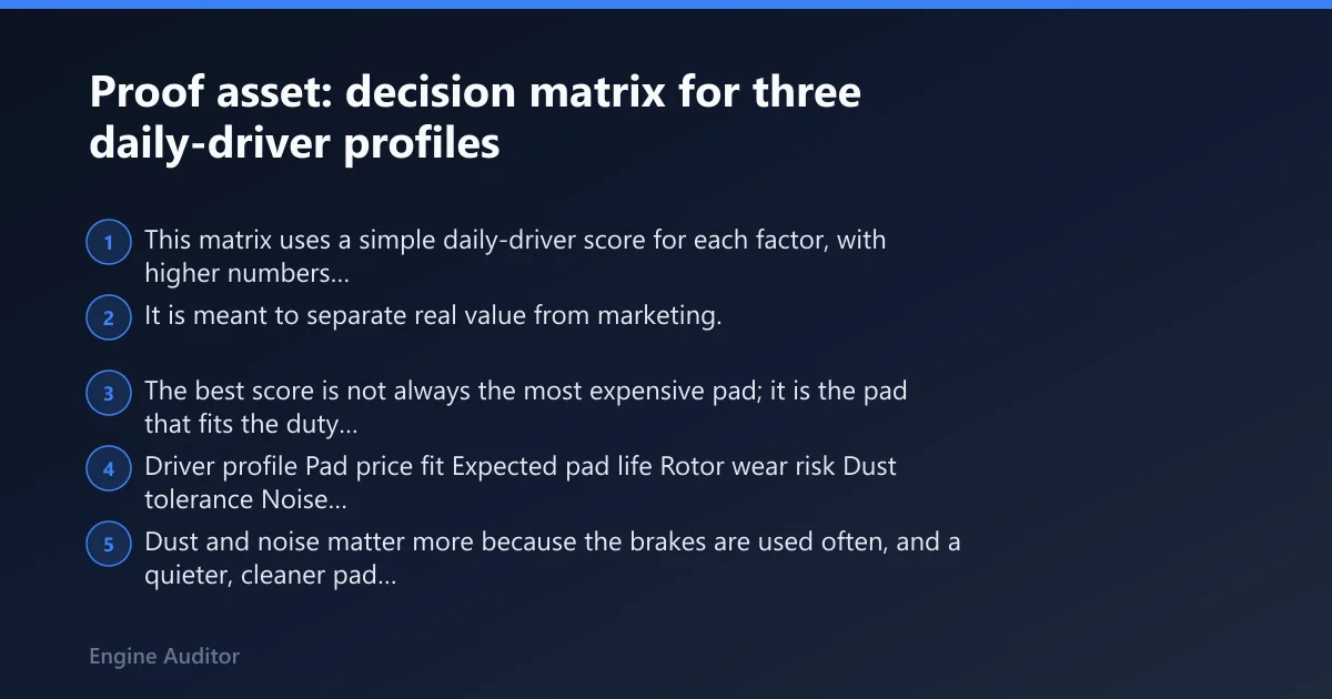 Steps: Proof asset: decision matrix for three daily-driver profiles