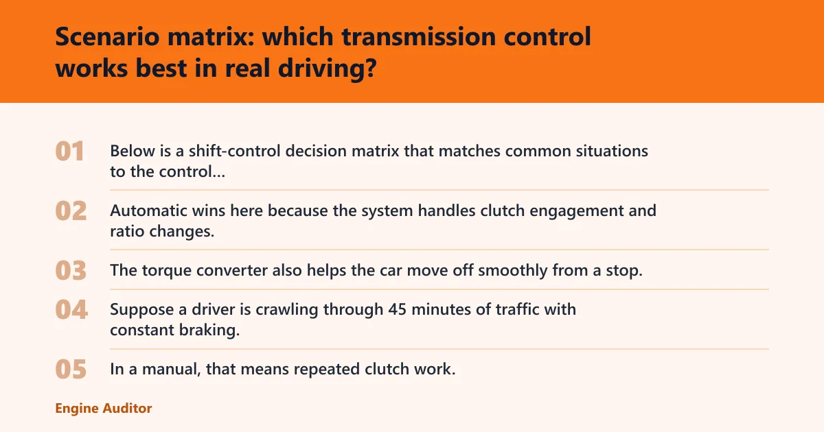 Steps: Scenario matrix: which transmission control works best in real driving?