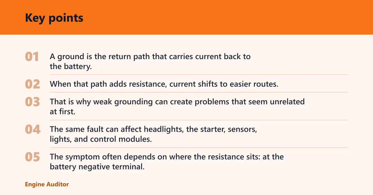 Key points: What a bad ground does in a car