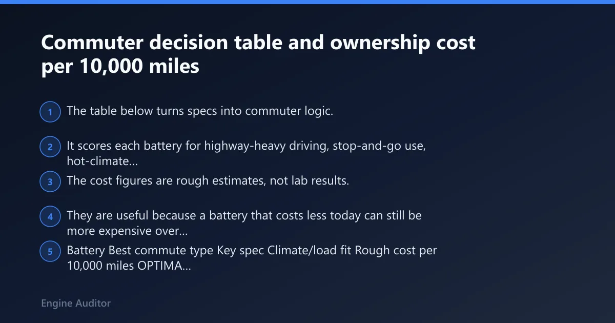 Steps: Commuter decision table and ownership cost per 10,000 miles