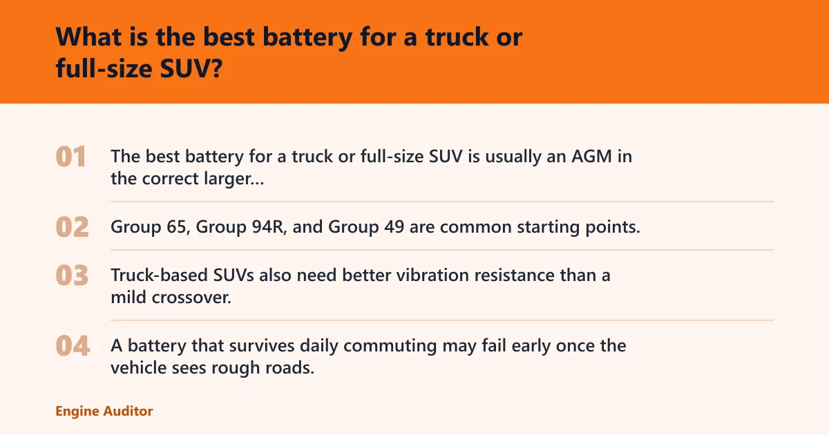 Steps: What is the best battery for a truck or full-size SUV?