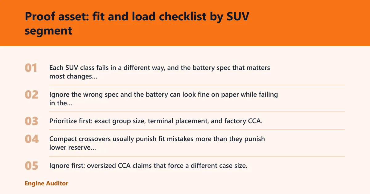 Steps: Proof asset: fit and load checklist by SUV segment