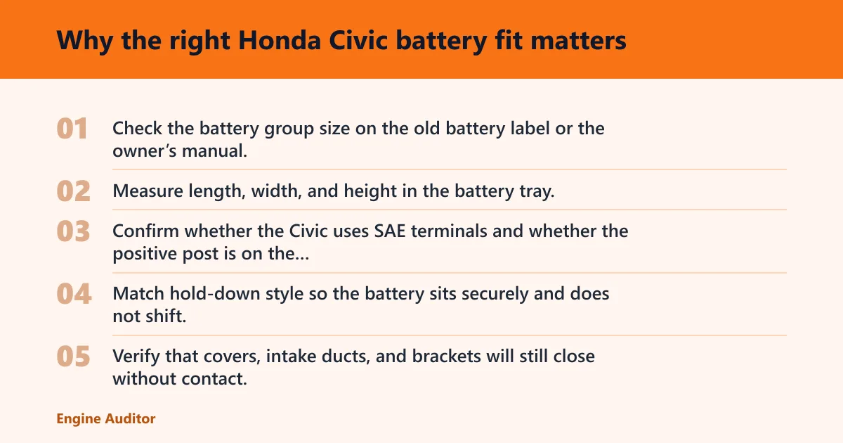 Steps: Why the right Honda Civic battery fit matters