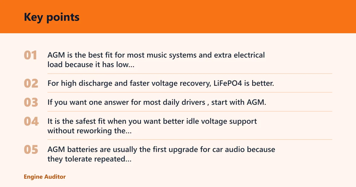 Key points: What car battery is best for music systems and extra power?