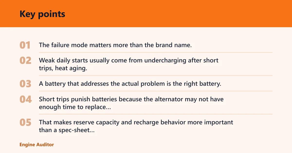 Key points: What is the best car battery for reliable daily starts?