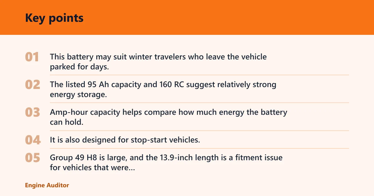 Key points: Weize Platinum AGM Group 49 H8: best for long-sit winter trips