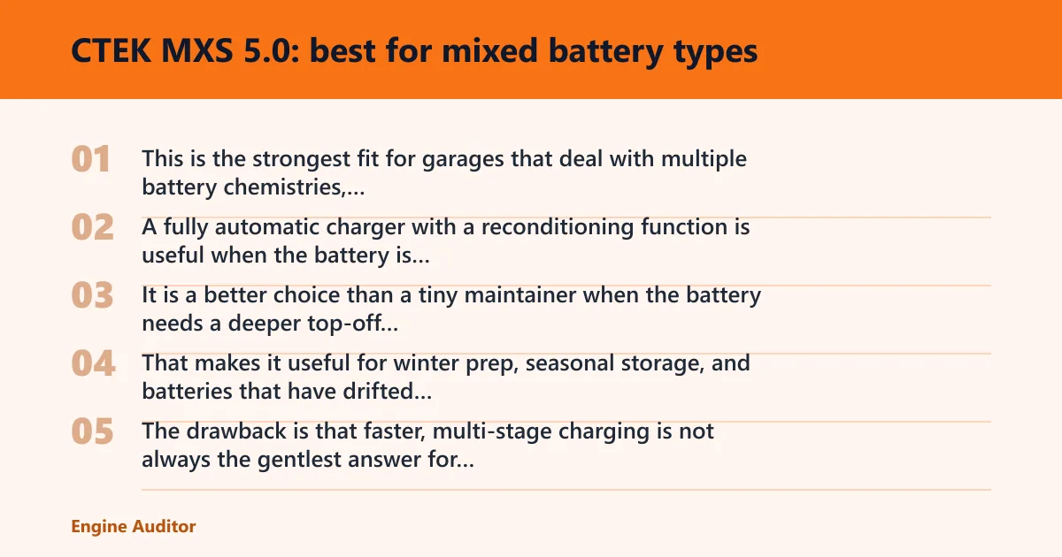 Steps: CTEK MXS 5.0: best for mixed battery types