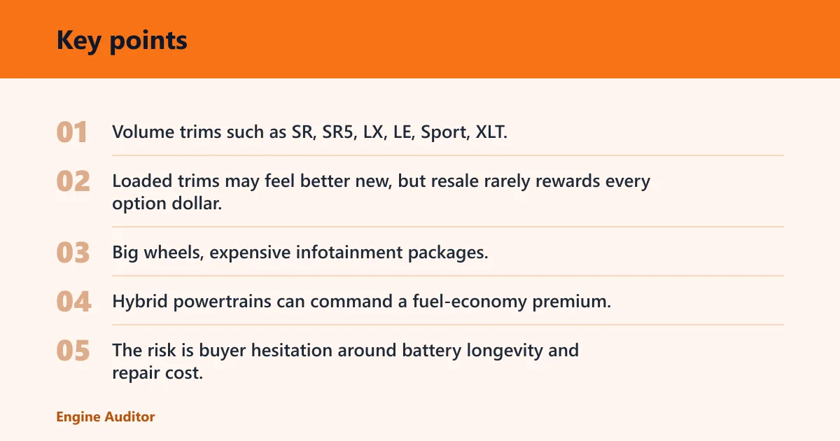 Key points: Which trims and powertrains protect value?