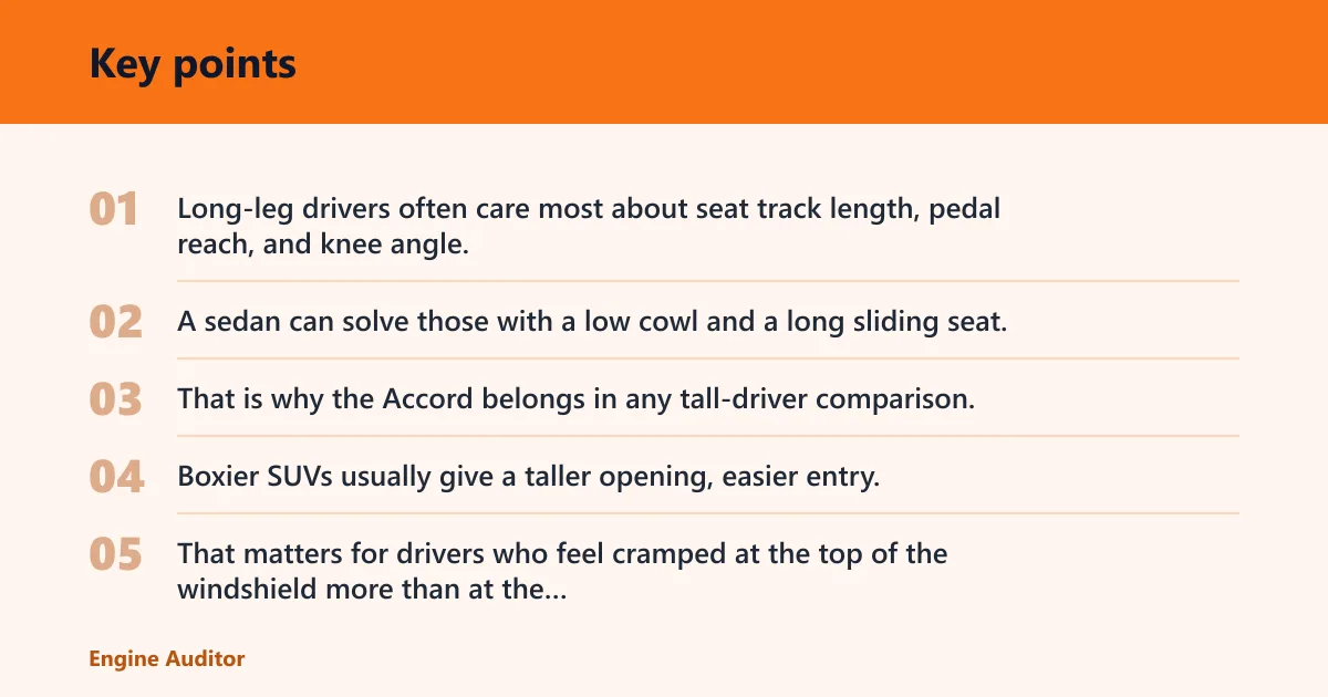 Key points: Do SUVs or sedans fit taller drivers better?