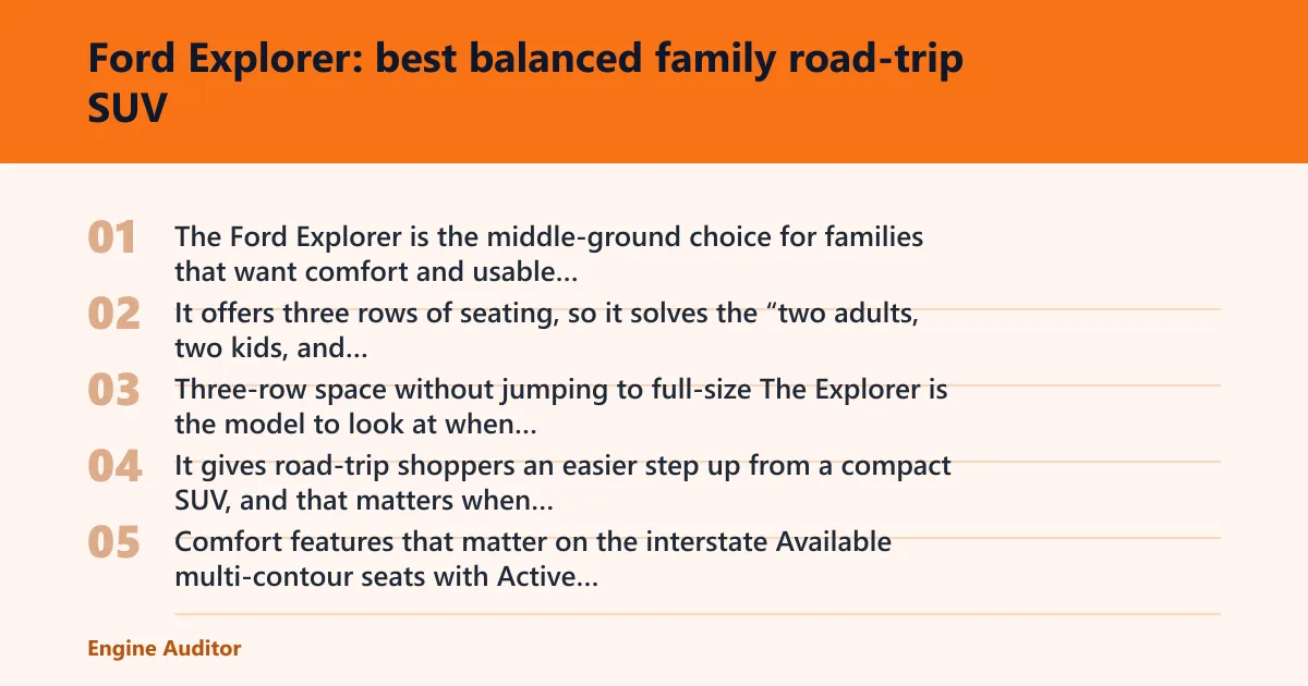 Steps: Ford Explorer: best balanced family road-trip SUV