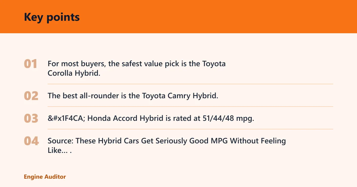 Key points: Best hybrid cars for fuel savings: which ones are worth it?