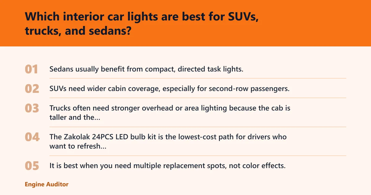 Steps: Which interior car lights are best for SUVs, trucks, and sedans?
