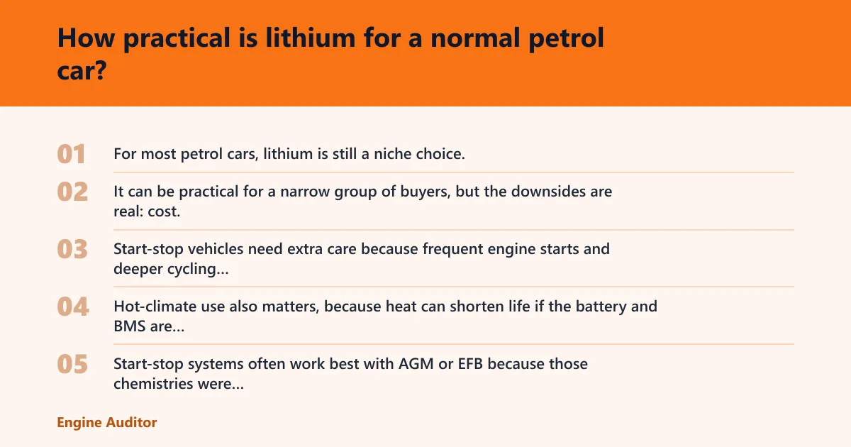 Steps: How practical is lithium for a normal petrol car?