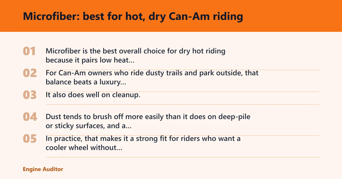 Steps: Microfiber: best for hot, dry Can-Am riding