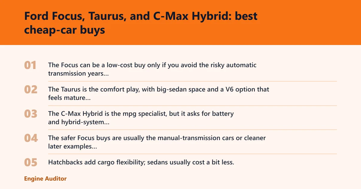 Steps: Ford Focus, Taurus, and C-Max Hybrid: best cheap-car buys