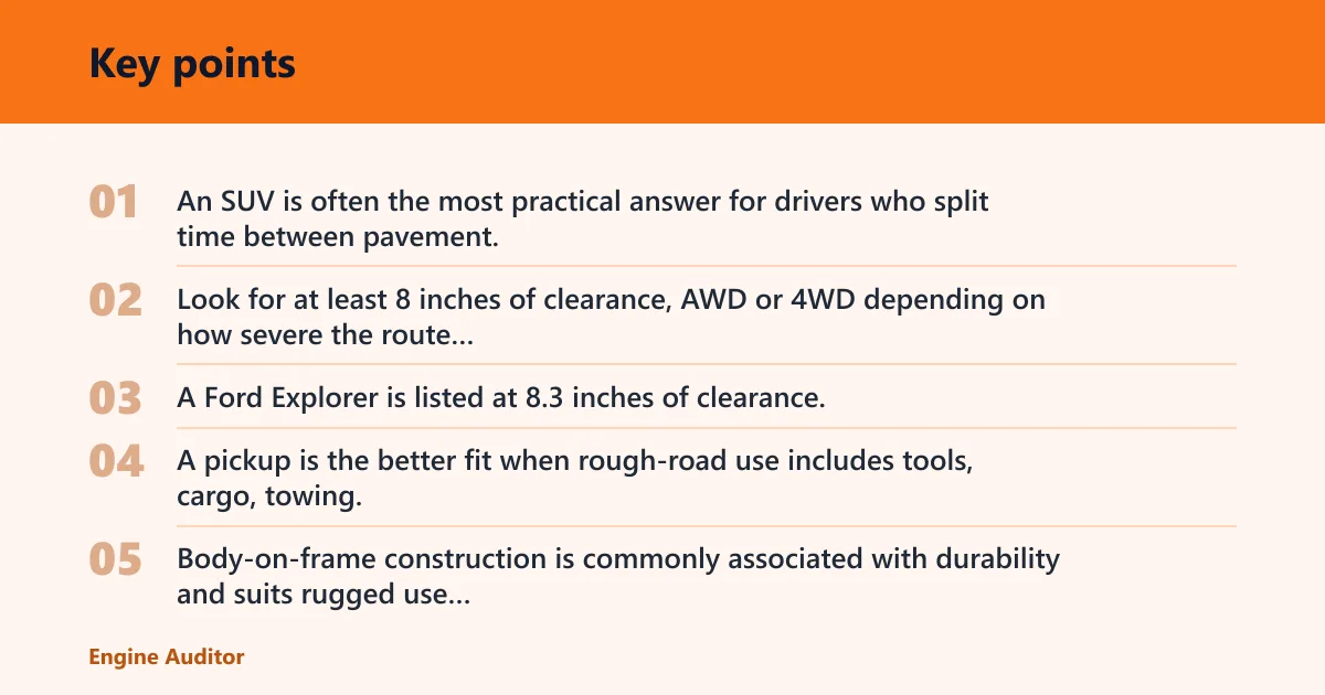 Key points: Which vehicle type fits which bad-road scenario?