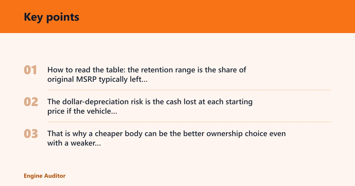 Key points: Vehicle resale comparison table