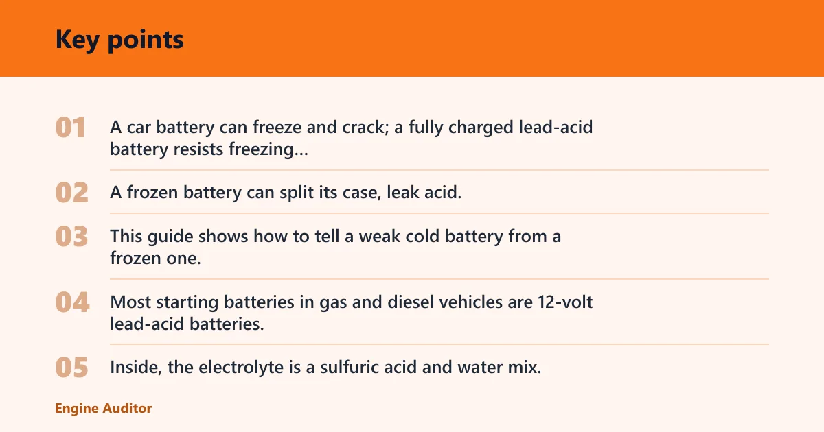 Key points: Can a car battery freeze and crack?