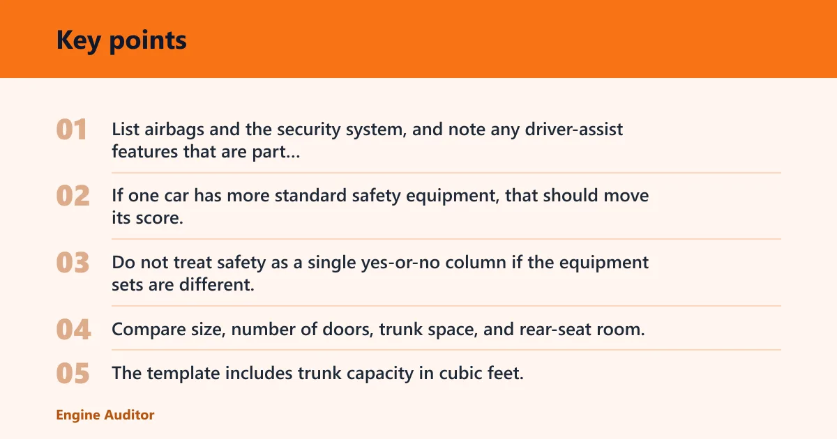 Key points: How do you compare safety, space, and comfort?