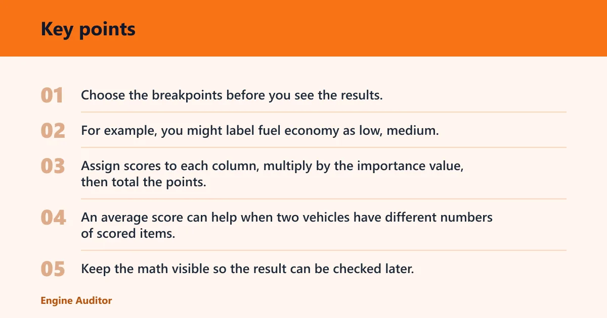 Key points: How do you score cars without misleading yourself?