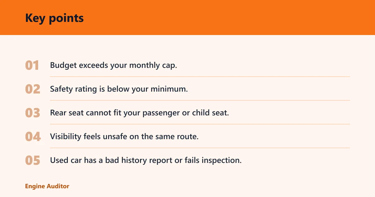 Key points: Car comparison scorecard