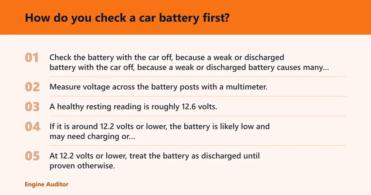Steps: How do you check a car battery first?